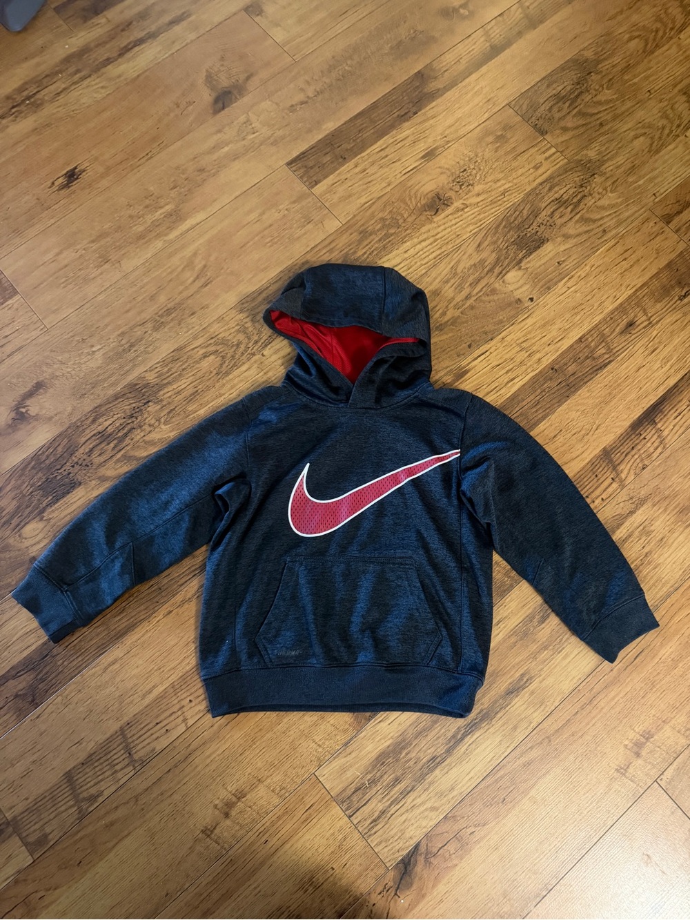 Kids Nike Dark Gray Hoodie with Red Swoosh size 7